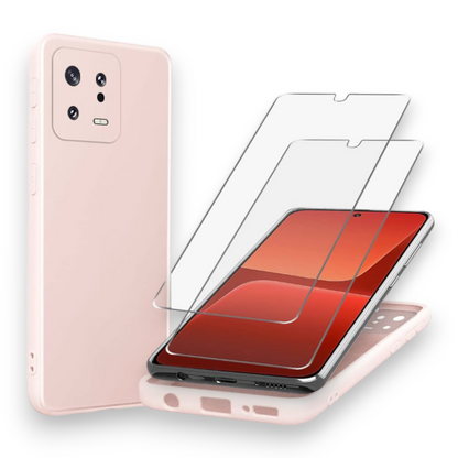 Komplet silikonski ovitek + 2 zaščitni stekli za Xiaomi 13 5G – Infostyle – Sveto roza