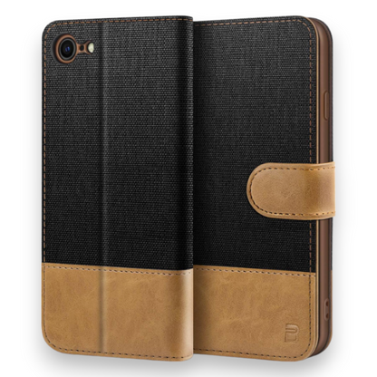 Preklopna torbica "BEZ Magnetic Strap" za iPhone 7/8 – Črna / Umetno usnje + TPU silikon