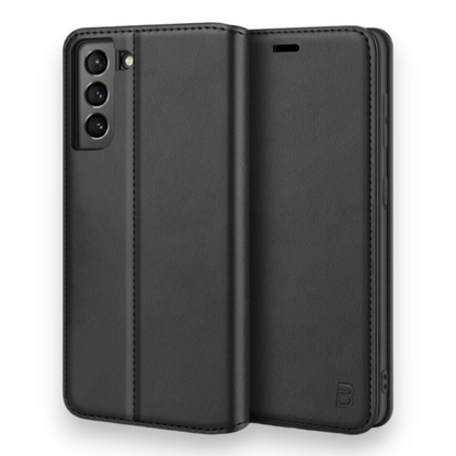 Preklopna torbica "BEZ Protective Flip" za Samsung Galaxy S21 – Črna / Umetno usnje + TPU silikon