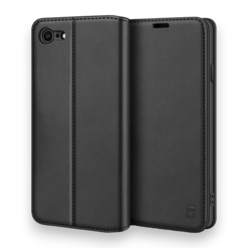 Preklopna torbica "BEZ Protective Flip" za iPhone SE 2020/2022/7/8 – Črna / Umetno usnje + TPU silikon