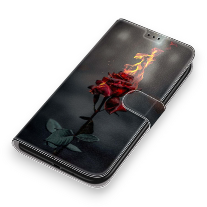 Preklopna torbica "A rose on fire" za Xiaomi Redmi Note 13 Pro Plus – Infostyle – Črna / Umetno usnje + TPU silikon