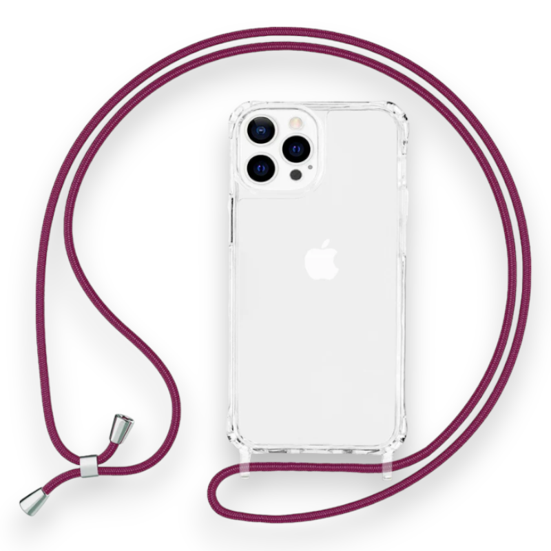 Ovitek z vrvico "Hybrid Nalia" za iPhone 13 Pro Max – Temno rdeča / PC + TPU silikon