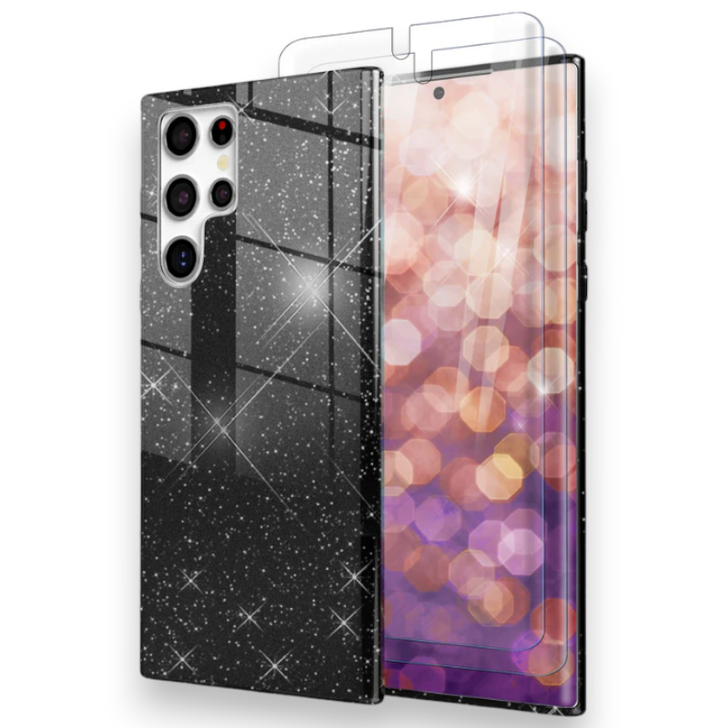 Komplet 2 zaščitni foliji+ ovitek "Bling Glitter Nalia" za Samsung Galaxy S23 Ultra – Črna / TPU silikon