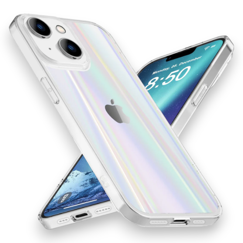 Komplet 2 zaščitni stekli + ovitek "Holo Nalia" za iPhone 14 – Prozorna / PC + TPU silikon