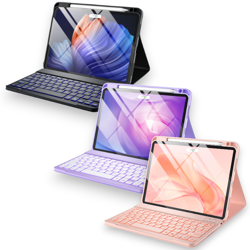 Preklopna torbica s tipkovnico za tablični računalnik Apple iPad Air 4 2020 /5 2022/6 2024 10.9" – Vobafe – Črna / Umetn