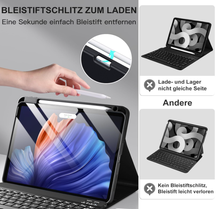 Preklopna torbica s tipkovnico za tablični računalnik Apple iPad Air 4 2020 /5 2022/6 2024 10.9" – Vobafe