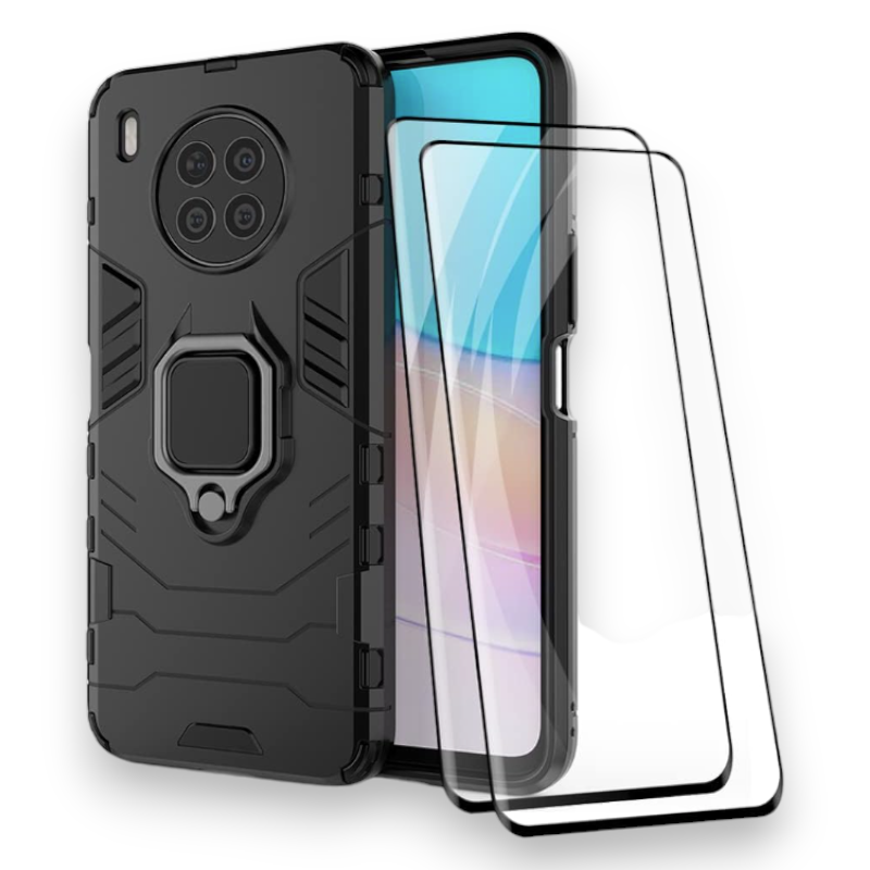 Komplet ovitek z držalom + 2 zaščitni stekli za Huawei Nova 8i / Honor 50 Lite – Infostyle – Črna / PC + TPU silikon