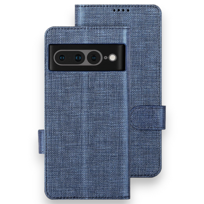 Preklopna torbica "Foluu Premium" za Google Pixel 7 Pro 2022 – Temno modra / Ekološko usnje + TPU silikon