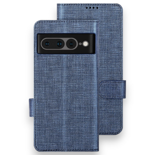 Preklopna torbica "Foluu Premium" za Google Pixel 7 Pro 2022 – Temno modra / Ekološko usnje + TPU silikon