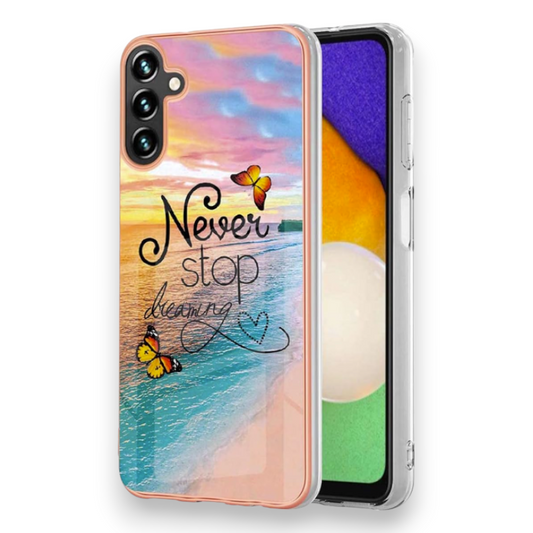 Silikonski ovitek "Never stop dreaming" za Samsung Galaxy A34 5G – Techsuit – Oranžna / TPU silikon