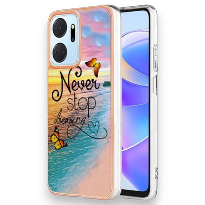 Silikonski ovitek "Never stop dreaming" za Honor X7a – Techsuit – Oranžna / TPU silikon