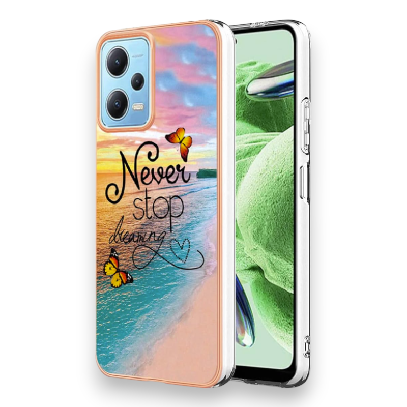 Silikonski ovitek "Never stop dreaming" za Xiaomi Redmi Note 12 Pro 5G – Techsuit – Oranžna / TPU silikon