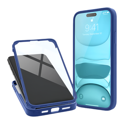 Ovitek "360° Edge" za iPhone 14 – Moozy – Temno modra / PC + TPU silikon