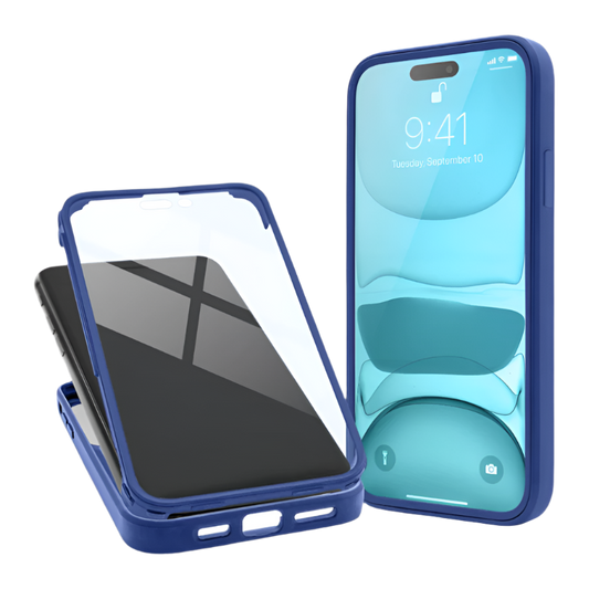 Ovitek "360° Edge" za iPhone 14 – Moozy – Temno modra / PC + TPU silikon