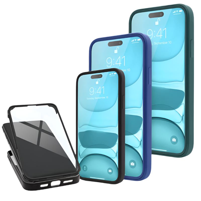 Ovitek "360° Edge" za iPhone 14 Pro – Moozy – Temno modra / PC + TPU silikon