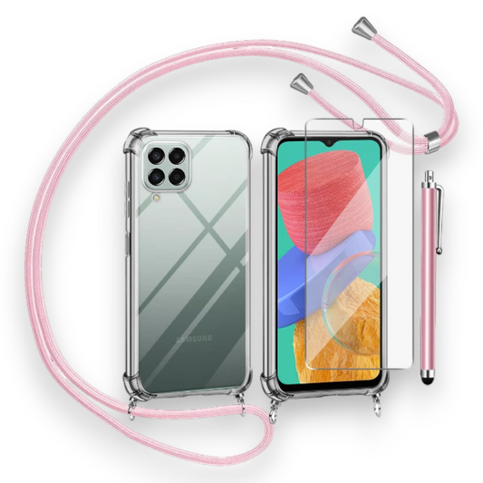 Komplet zaščitno steklo + silikonski ovitek z vrvico + pisalo "pink" za Samsung Galaxy M33 5G – Infostyle – Svetlo roza 