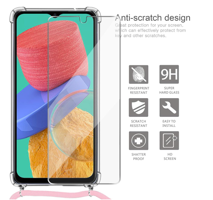 Komplet zaščitno steklo + silikonski ovitek z vrvico + pisalo "pink" za Samsung Galaxy M33 5G – Infostyle