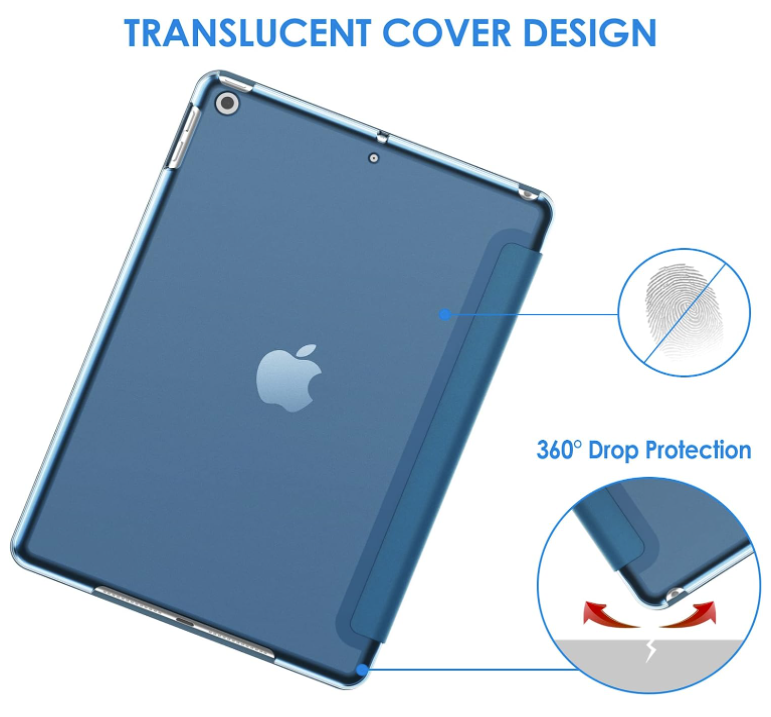 Preklopna torbica "Translucent" za tablični računalnik Apple iPad 9/8/7 (2021/2020/2019) 10.2" – JETech – Črna / PC + mi