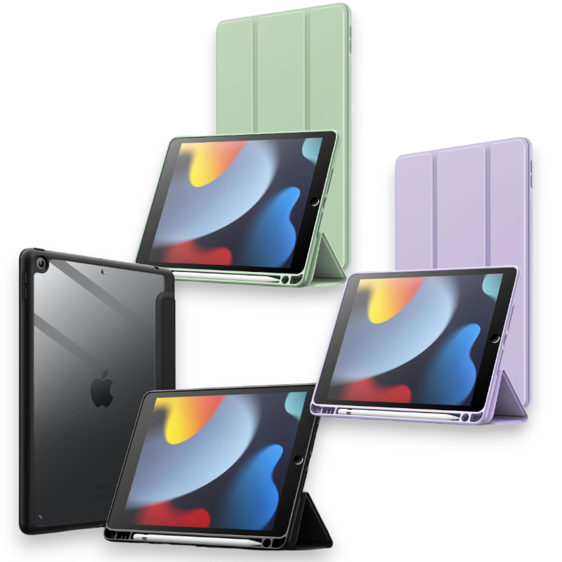 Preklopna torbica za tablični računalnik Apple iPad 9/8/7 (2021/2020/2019) 10.2" z držalom za pisalo – JETech – Črna / P