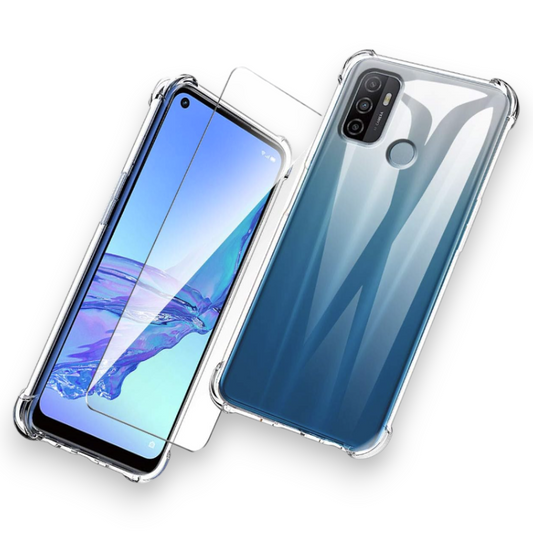 Komplet silikonski ovitek "LYZXMY Bumper" + zaščitno steklo za Oppo A53s (6.5") – Infostyle – Prozorna / TPU silikon