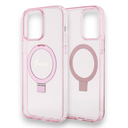 Ovitek Guess "IML Ring Stand Glitter MagSafe" za iPhone 15 Pro (GUHMP15LHRSGSP)