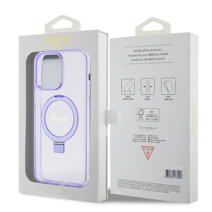 Ovitek Guess "IML Ring Stand Glitter MagSafe" za iPhone 15 Pro (GUHMP15LHRSGSU)