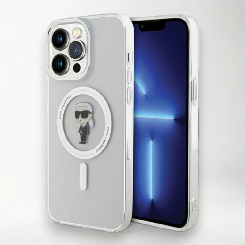 Ovitek Karl Lagerfeld "IML Ikonik MagSafe" za iPhone 15 Pro Max (KLHMP15XHFCKNOT) – Prozorna / PC + TPU silikon