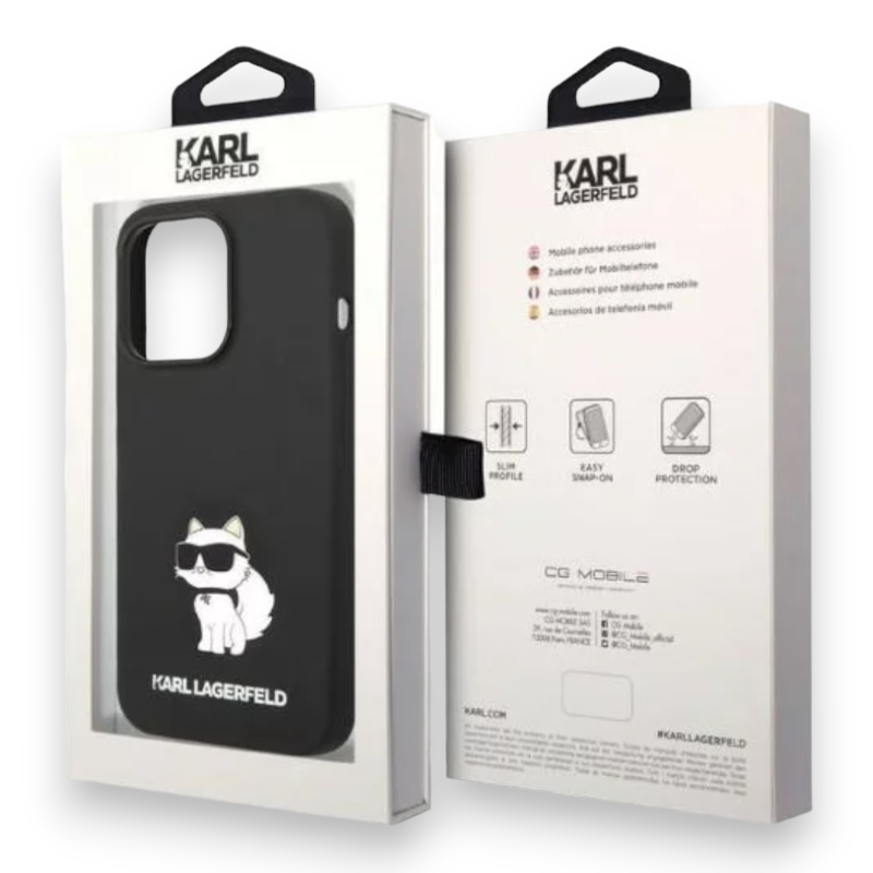 Silikonski ovitek Karl Lagerfeld "Liquid Silicone Choupette" za iPhone 15 Pro (KLHCP15LSNCHBCK)