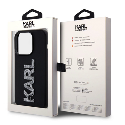 Ovitek Karl Lagerfeld "3D Rubber Glitter Logo" za iPhone 15 Pro Max (KLHCP15X3DMBKCK)