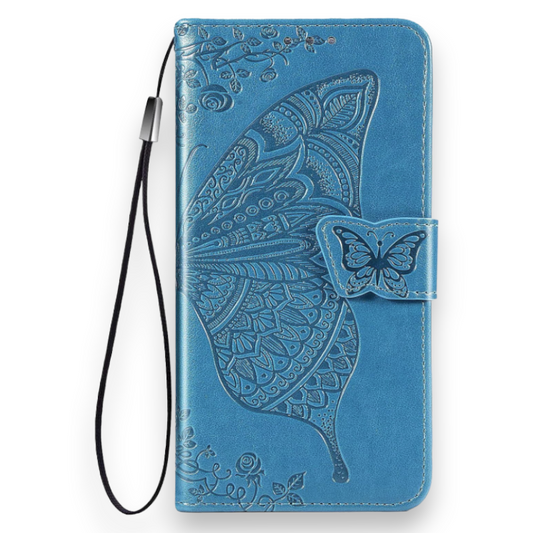 Preklopna torbica "Blue Butterfly" za Wiko Y82 – Infostyle – Svetlo modra / Umetno usnje + TPU silikon
