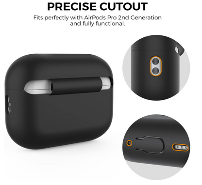 Silikonski ovitek za slušalke "Skin" s paščkom za AirPods Pro 2 – Ahastyle – Črna