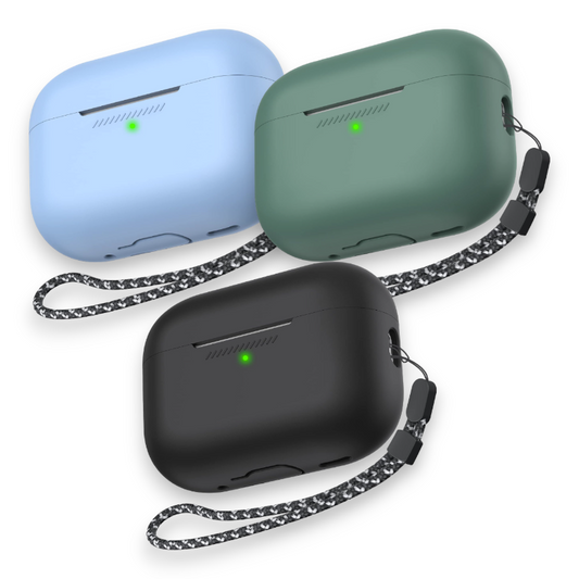 Silikonski ovitek za slušalke "Skin" s paščkom za AirPods Pro 2 – Ahastyle – Svetlo modra