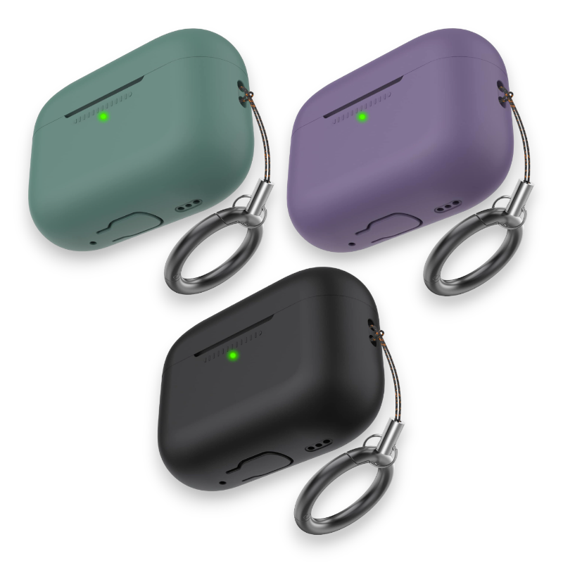 Silikonski ovitek za slušalke "Skin" s karabinom za AirPods Pro 2 – Ahastyle – Vijolična