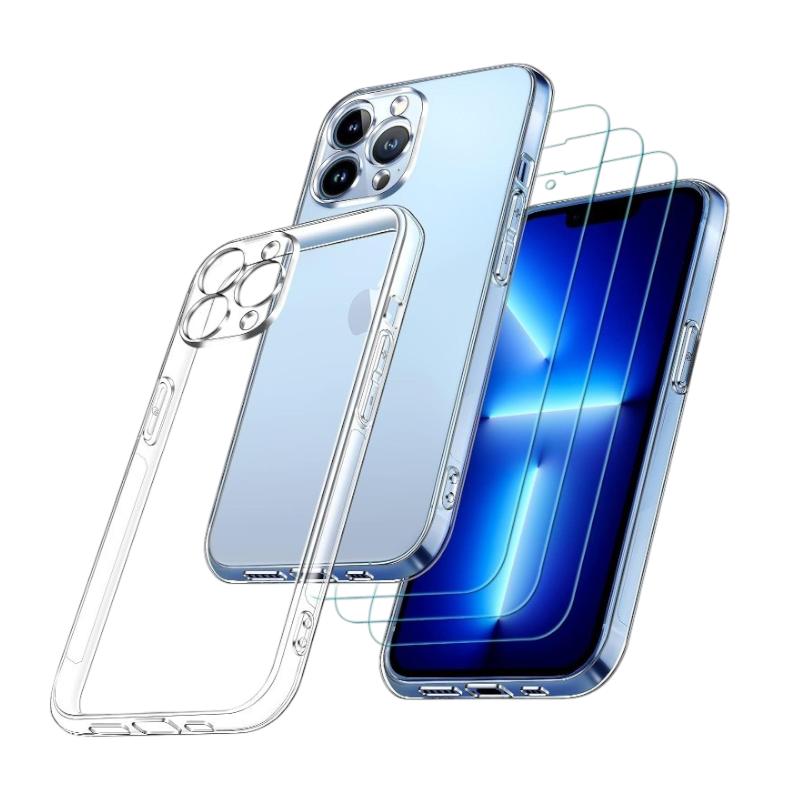 Ovitek za telefon + 3x zaščitno steklo "Ivoler" iPhone 13 Pro – Infostyle – Prozorna