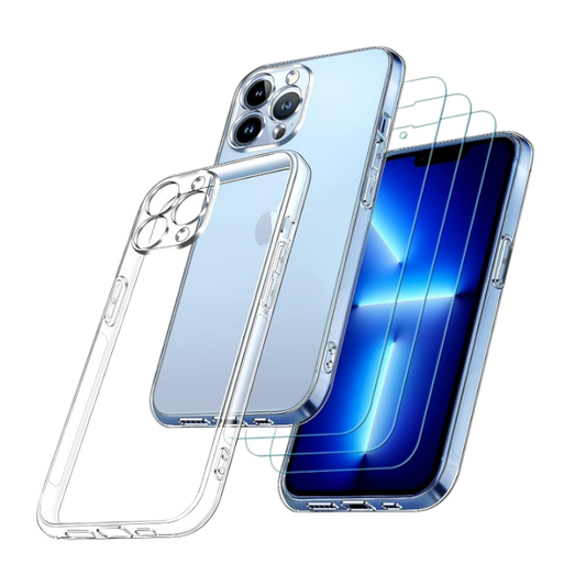 Ovitek za telefon + 3x zaščitno steklo "Ivoler" iPhone 13 Pro – Infostyle – Prozorna