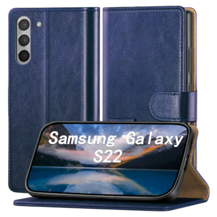 Preklopna torbica "RingPi" za Samsung Galaxy S22 – Modra / TPU silikon + PU usnje