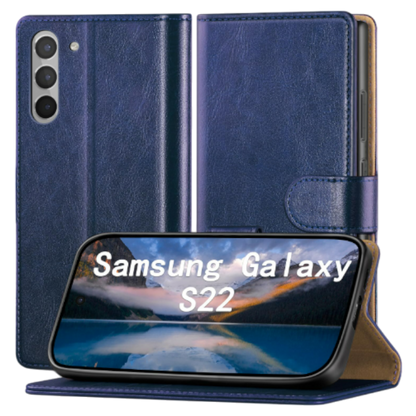 Preklopna torbica "RingPi" za Samsung Galaxy S22 – Modra / TPU silikon + PU usnje