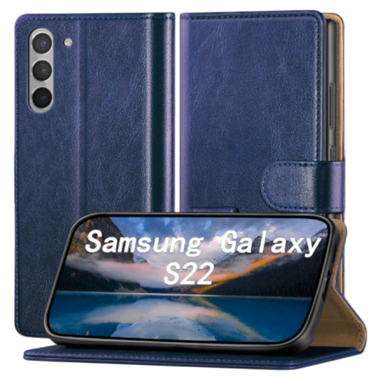 Preklopna torbica "RingPi" za Samsung Galaxy S22 – Modra / TPU silikon + PU usnje