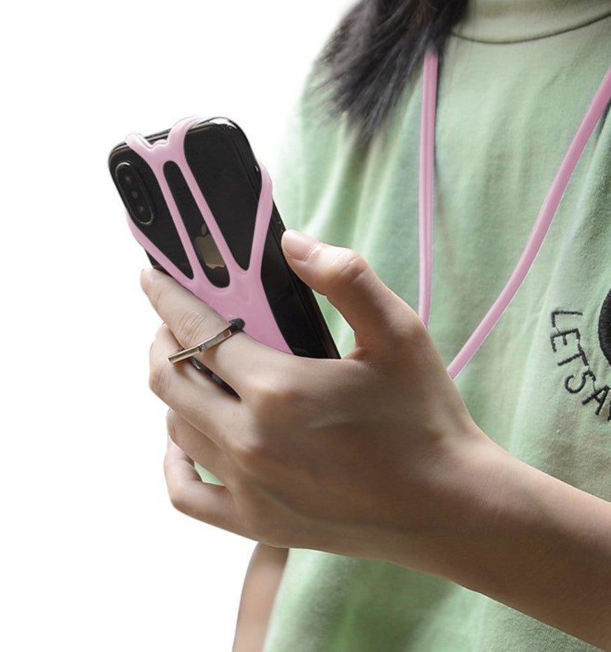 2v1 silikonski pašček za telefon z odstranljivo vrvico – univerzalno držalo za pametne telefone (4.5–6.5”) – Infostyle