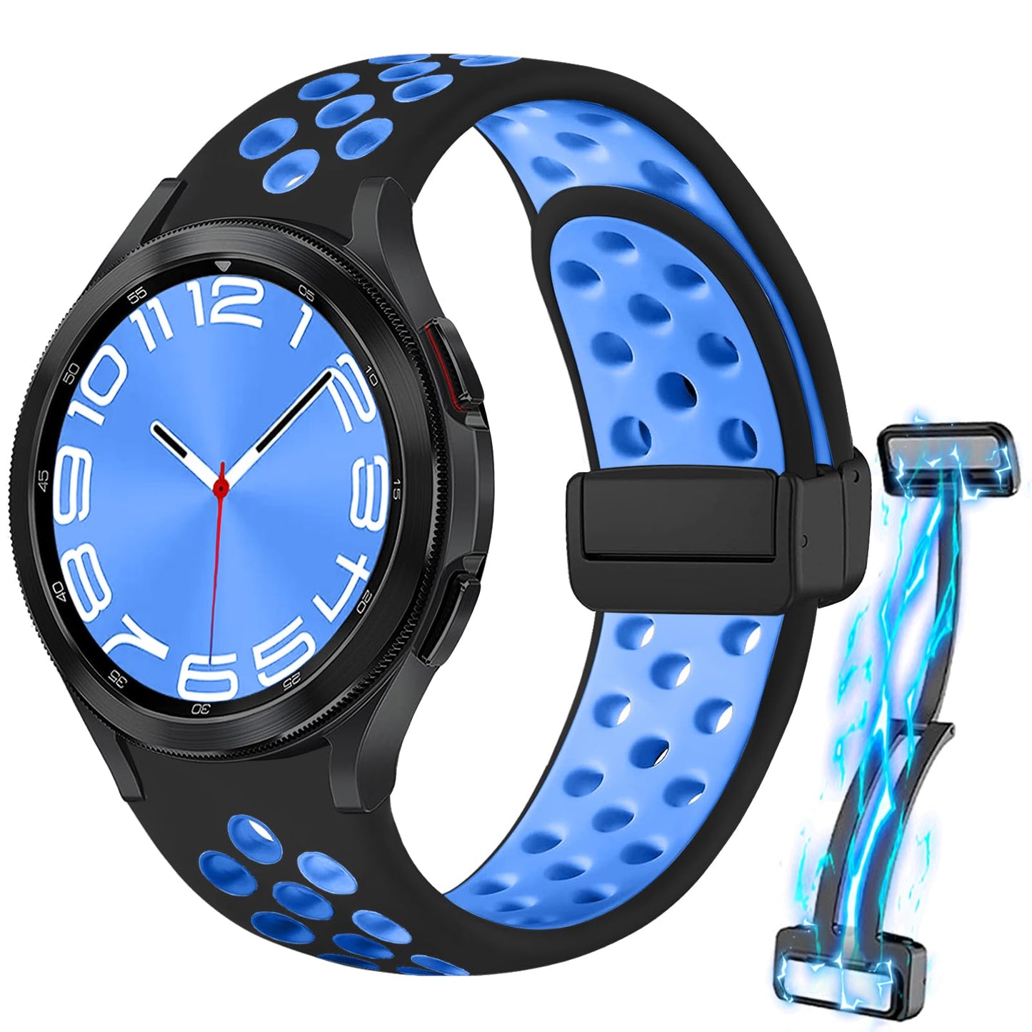 Pašček za Samsung Galaxy Watch 6/5/4 – 40 mm / 44 mm | črno-modra silikonska zapestnica