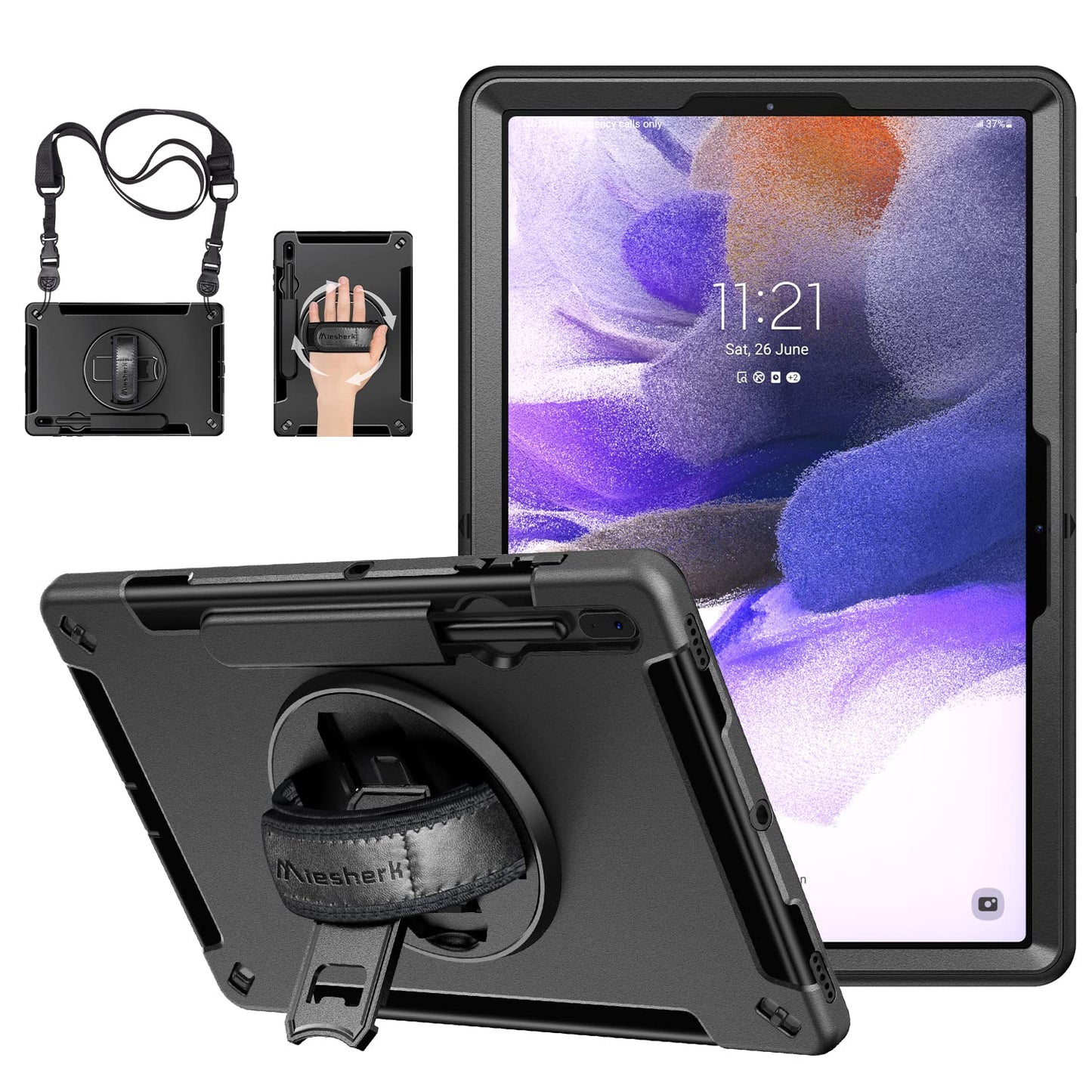 Robusten Ovitek za Samsung Galaxy Tab S7 FE 12.4" / Tab S7 Plus – 3-Slojna Zaščita z Vrtljivim Stojalom