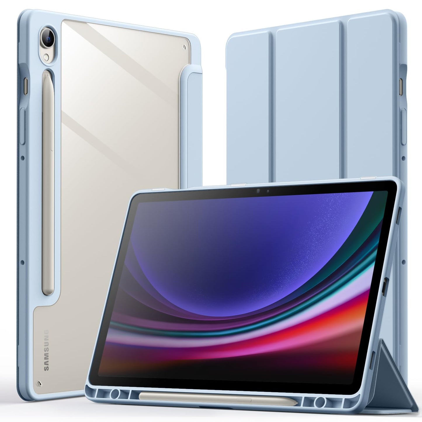 JETech ovitek za Samsung Galaxy Tab S9 11" – stojalo, S Pen držalo, prozoren hrbet, svetlo moder