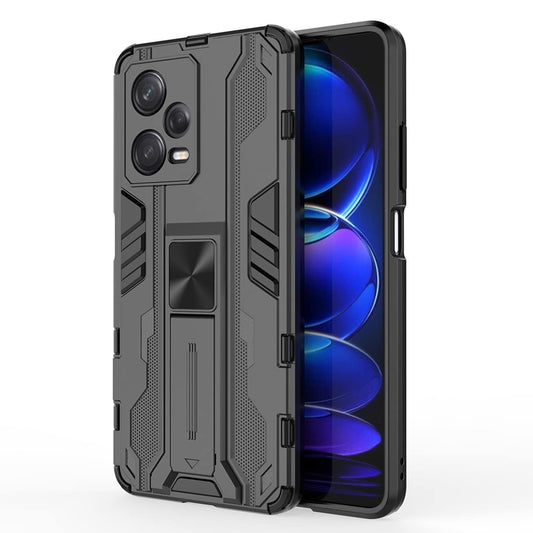 HAOYE zaščitni ovitek za Xiaomi Redmi Note 12 5G / POCO X5 5G – dvoslojni oklepni trdi ovitek z stojalom, črn