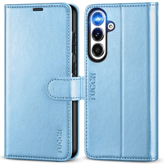 Preklopna torbica TUCCH Samsung Galaxy S25 Plus sijoča svetlo modra
