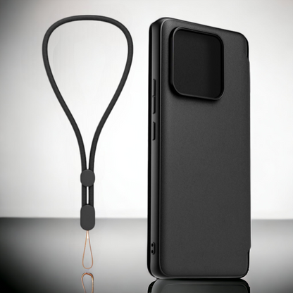 Preklopna torbica s paščkom za Xiaomi Redmi 12C – Črna / Umetno usnje + PC