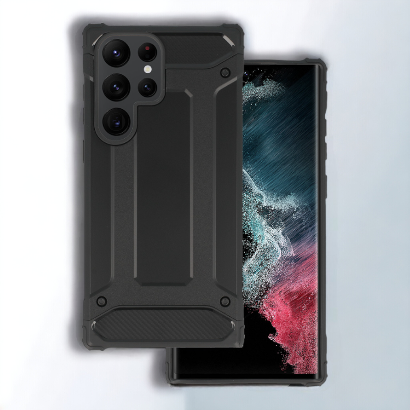 Silikonski ovitek "armor carbon" za Samsung Galaxy S22 Ultra - Črna – Infostyle – Črna / PC + TPU silikon