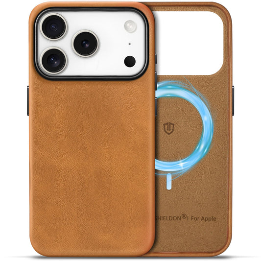 SHIELDON-usnjeni-zaščitni-ovitek-iPhone-17-Pro-6-3-retro-svetlo-rjav:SHIELDON usnjeni zaščitni ovitek iPhone 17 Pro 6,3" – retro svetlo rjav