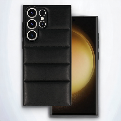 Silikonski ovitek "Striped Leather 3D" za Samsung Galaxy S23 Ultra - črna – Infostyle – Črna / PU usnje + PC