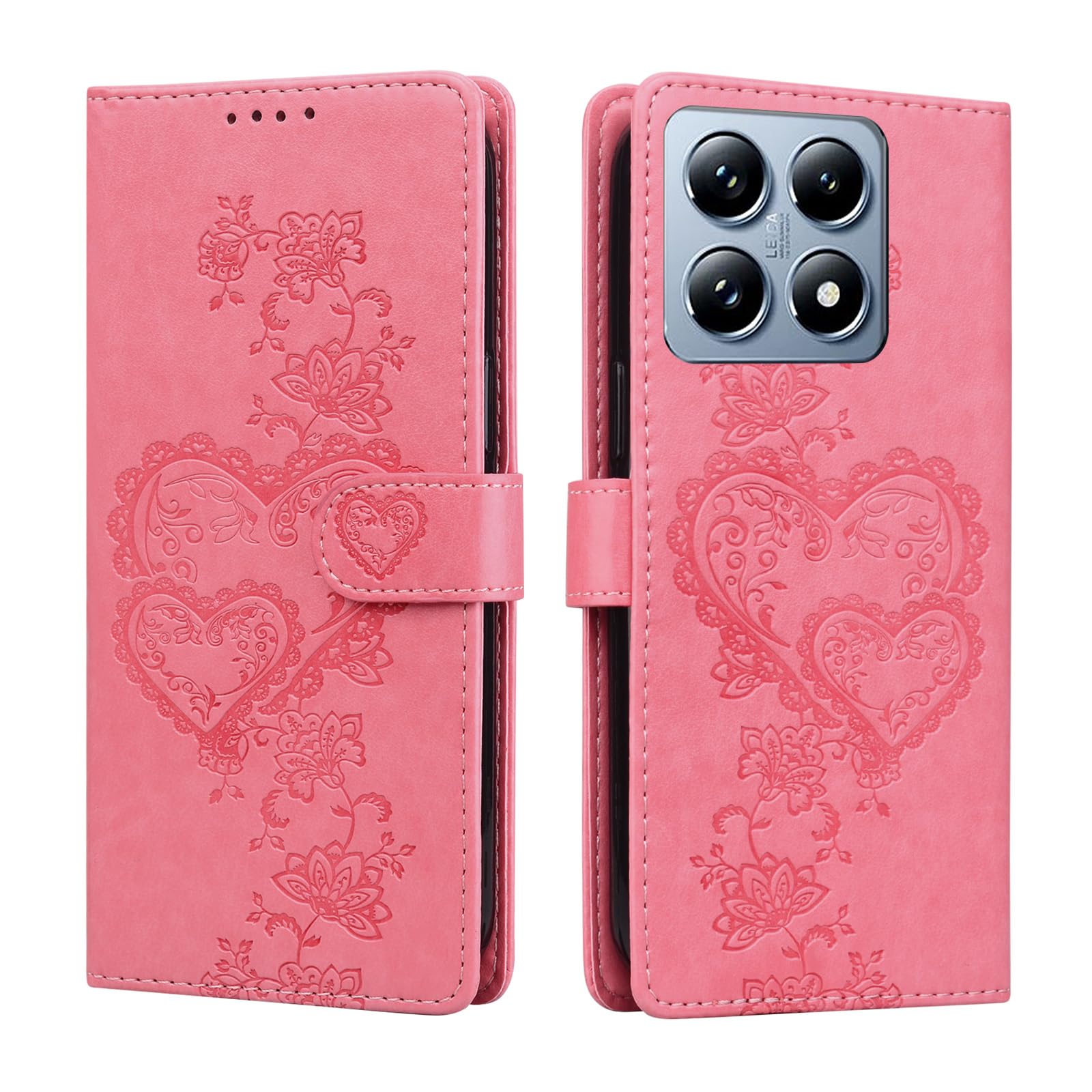 Preklopni-ovitek-Srce-za-Xiaomi-14T-Pro-roza-rdeča:Preklopni ovitek Srce za Xiaomi 14T Pro – roza rdeča