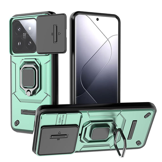 Ovitek za Xiaomi 14 Pro Armor TPU/PC s Stojalom in Zaščito Kamere – Zelen